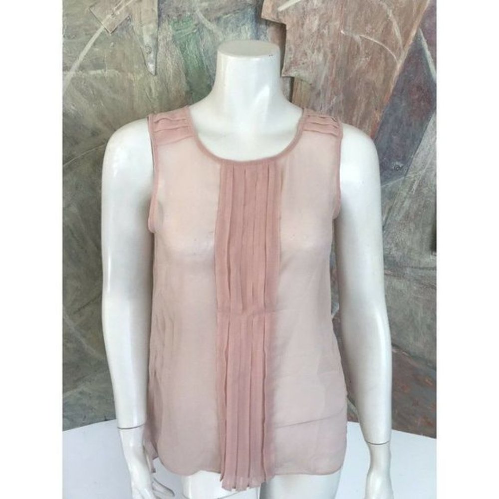 Design History Pale Blush Pink Pleat Front Sleeveless Blouse Top Size Small